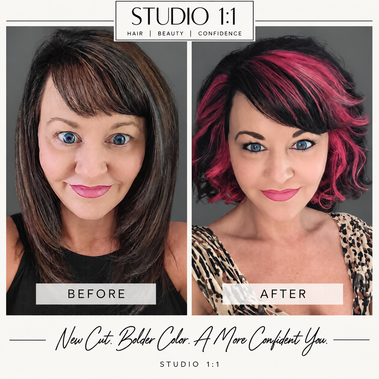 New cut and bold pink color before and after
