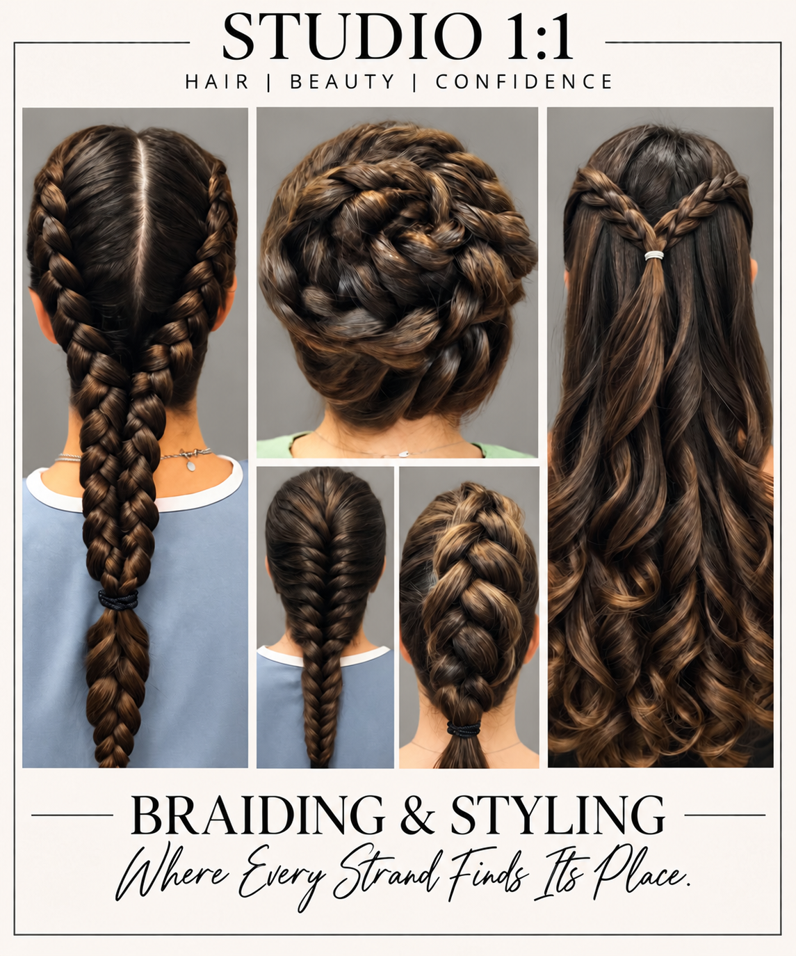 Braiding & styling — multiple braided styles at Studio 1:1